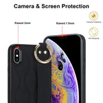 Custodia per telefono in PU con anello a copertura totale antiscivolo con cinturino, For iPhone XS / X, For iPhone XR, For iPhone XS Max