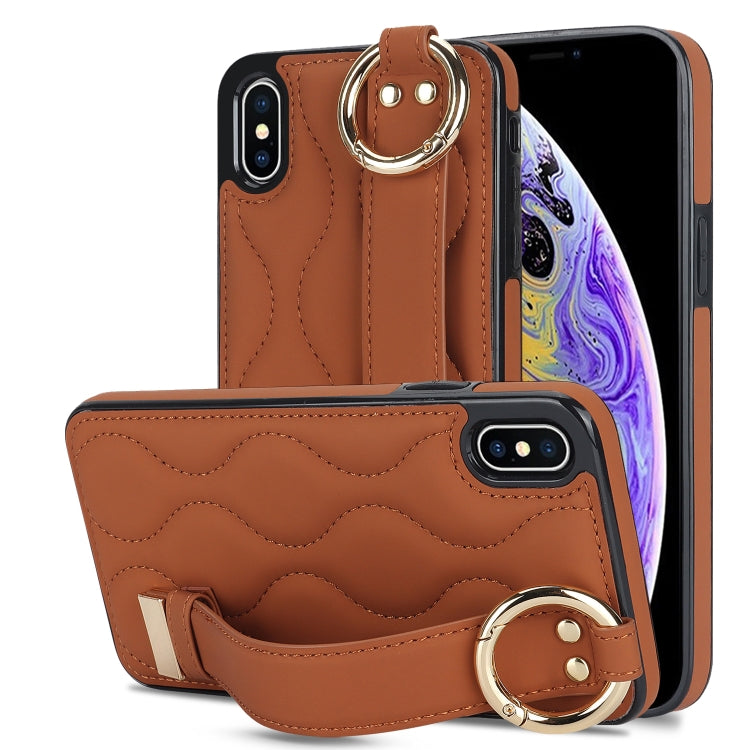 Custodia per telefono in PU con anello a copertura totale antiscivolo con cinturino, For iPhone XS / X, For iPhone XR, For iPhone XS Max