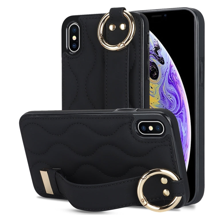 Custodia per telefono in PU con anello a copertura totale antiscivolo con cinturino, For iPhone XS / X, For iPhone XR, For iPhone XS Max