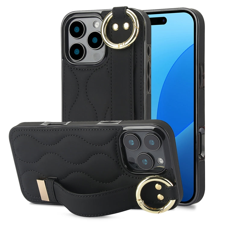 Custodia per telefono in PU con anello a copertura totale antiscivolo con cinturino, For iPhone 16 Pro Max, For iPhone 16 Pro, For iPhone 16 Plus