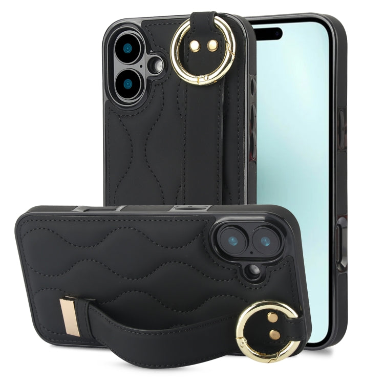 Custodia per telefono in PU con anello a copertura totale antiscivolo con cinturino, For iPhone 16 Pro Max, For iPhone 16 Pro, For iPhone 16 Plus