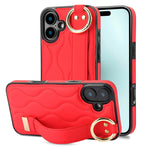 Custodia per telefono in PU con anello a copertura totale antiscivolo con cinturino, For iPhone 16 Pro Max, For iPhone 16 Pro, For iPhone 16 Plus