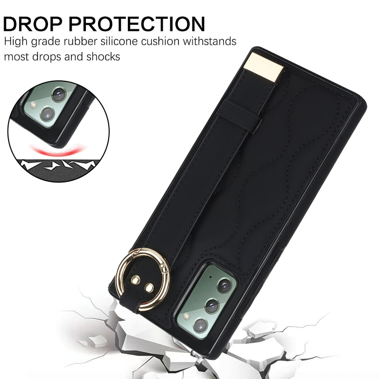 Custodia per telefono in PU con anello a copertura totale antiscivolo con cinturino, For Samsung Galaxy Note20