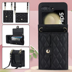 Custodia per telefono in PU con borsa per carte a trama rombica con cordino lungo, For Samsung Galaxy Z Flip5, For Samsung Galaxy Z Flip4, For Samsung Galaxy Z Flip3