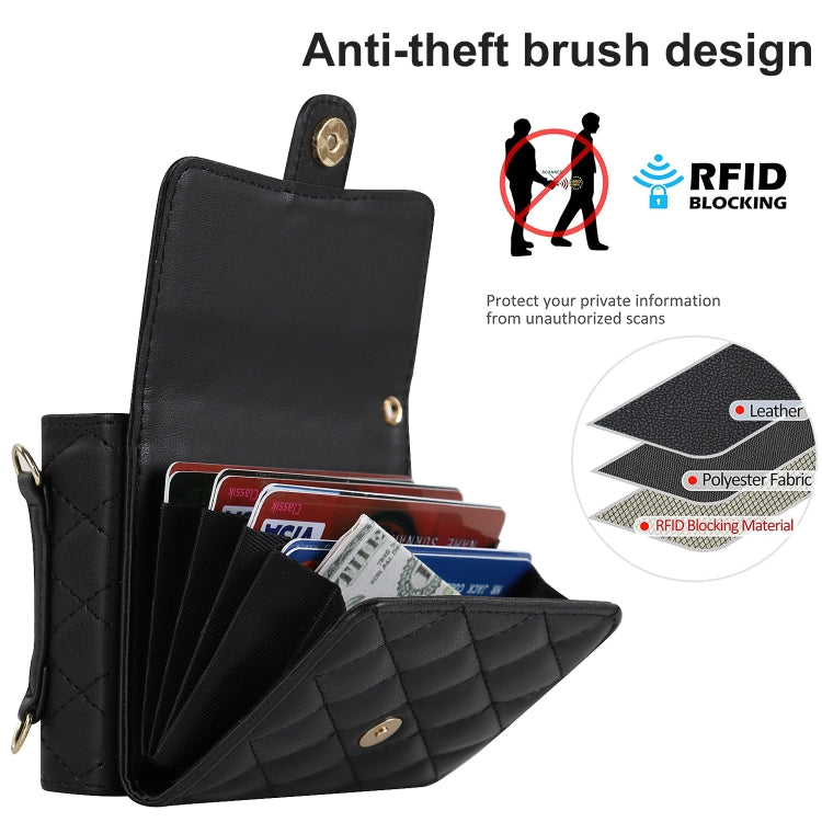 Custodia per telefono in PU con borsa per carte a trama rombica con cordino lungo, For Samsung Galaxy Z Flip5, For Samsung Galaxy Z Flip4, For Samsung Galaxy Z Flip3
