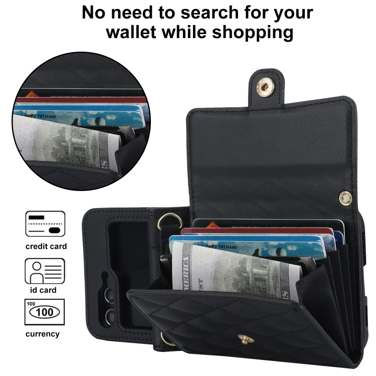 Custodia per telefono in PU con borsa per carte a trama rombica con cordino lungo, For Samsung Galaxy Z Flip5, For Samsung Galaxy Z Flip4, For Samsung Galaxy Z Flip3