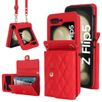 Custodia per telefono in PU con borsa per carte a trama rombica con cordino lungo, For Samsung Galaxy Z Flip5, For Samsung Galaxy Z Flip4, For Samsung Galaxy Z Flip3