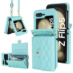 Custodia per telefono in PU con borsa per carte a trama rombica con cordino lungo, For Samsung Galaxy Z Flip5, For Samsung Galaxy Z Flip4, For Samsung Galaxy Z Flip3