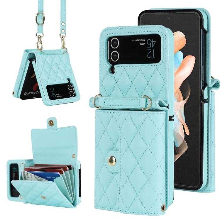 Custodia per telefono in PU con borsa per carte a trama rombica con cordino lungo, For Samsung Galaxy Z Flip5, For Samsung Galaxy Z Flip4, For Samsung Galaxy Z Flip3