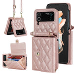 Custodia per telefono in PU con borsa per carte a trama rombica con cordino lungo, For Samsung Galaxy Z Flip5, For Samsung Galaxy Z Flip4, For Samsung Galaxy Z Flip3