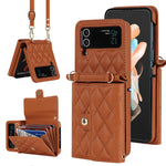 Custodia per telefono in PU con borsa per carte a trama rombica con cordino lungo, For Samsung Galaxy Z Flip5, For Samsung Galaxy Z Flip4, For Samsung Galaxy Z Flip3