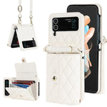 Custodia per telefono in PU con borsa per carte a trama rombica con cordino lungo, For Samsung Galaxy Z Flip5, For Samsung Galaxy Z Flip4, For Samsung Galaxy Z Flip3