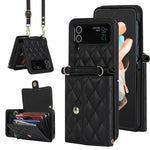 Custodia per telefono in PU con borsa per carte a trama rombica con cordino lungo, For Samsung Galaxy Z Flip5, For Samsung Galaxy Z Flip4, For Samsung Galaxy Z Flip3