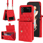 Custodia per telefono in PU con borsa per carte a trama rombica con cordino lungo, For Samsung Galaxy Z Flip5, For Samsung Galaxy Z Flip4, For Samsung Galaxy Z Flip3