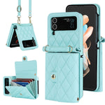 Custodia per telefono in PU con borsa per carte a trama rombica con cordino lungo, For Samsung Galaxy Z Flip5, For Samsung Galaxy Z Flip4, For Samsung Galaxy Z Flip3