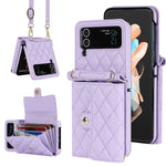 Custodia per telefono in PU con borsa per carte a trama rombica con cordino lungo, For Samsung Galaxy Z Flip5, For Samsung Galaxy Z Flip4, For Samsung Galaxy Z Flip3