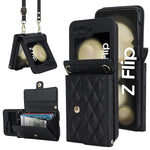 Custodia per telefono in PU con borsa per carte a trama rombica con cordino lungo, For Galaxy Z Flip8 5G, For Samsung Galaxy Z Flip7 FE / Flip6, For Samsung Galaxy Z Flip7 5G