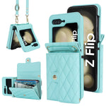 Custodia per telefono in PU con borsa per carte a trama rombica con cordino lungo, For Galaxy Z Flip8 5G, For Samsung Galaxy Z Flip7 FE / Flip6, For Samsung Galaxy Z Flip7 5G