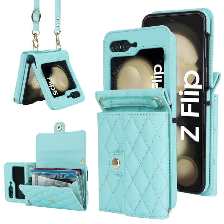 Custodia per telefono in PU con borsa per carte a trama rombica con cordino lungo, For Galaxy Z Flip8 5G, For Samsung Galaxy Z Flip7 FE / Flip6, For Samsung Galaxy Z Flip7 5G