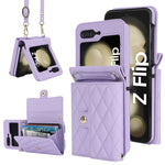 Custodia per telefono in PU con borsa per carte a trama rombica con cordino lungo, For Galaxy Z Flip8 5G, For Samsung Galaxy Z Flip7 FE / Flip6, For Samsung Galaxy Z Flip7 5G