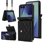 Custodia per telefono in PU con borsa per carte a trama rombica con cordino lungo, For Galaxy Z Flip8 5G, For Samsung Galaxy Z Flip7 FE / Flip6, For Samsung Galaxy Z Flip7 5G