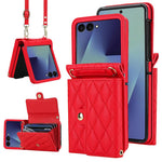 Custodia per telefono in PU con borsa per carte a trama rombica con cordino lungo, For Galaxy Z Flip8 5G, For Samsung Galaxy Z Flip7 FE / Flip6, For Samsung Galaxy Z Flip7 5G