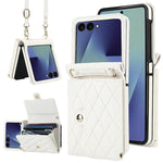 Custodia per telefono in PU con borsa per carte a trama rombica con cordino lungo, For Galaxy Z Flip8 5G, For Samsung Galaxy Z Flip7 FE / Flip6, For Samsung Galaxy Z Flip7 5G
