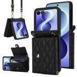 Custodia per telefono in PU con borsa per carte a trama rombica con cordino lungo, For Galaxy Z Flip8 5G, For Samsung Galaxy Z Flip7 FE / Flip6, For Samsung Galaxy Z Flip7 5G