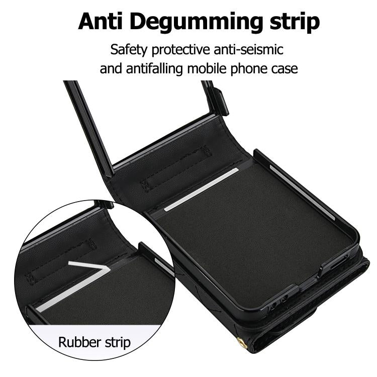 Custodia per telefono in PU con borsa per carte a trama rombica con cordino lungo, For Galaxy Z Flip8 5G, For Samsung Galaxy Z Flip7 FE / Flip6, For Samsung Galaxy Z Flip7 5G