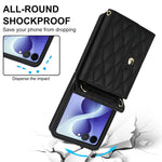 Custodia per telefono in PU con borsa per carte a trama rombica con cordino lungo, For Galaxy Z Flip8 5G, For Samsung Galaxy Z Flip7 FE / Flip6, For Samsung Galaxy Z Flip7 5G