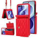 Custodia per telefono in PU con borsa per carte a trama rombica con cordino lungo, For Galaxy Z Flip8 5G, For Samsung Galaxy Z Flip7 FE / Flip6, For Samsung Galaxy Z Flip7 5G