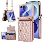 Custodia per telefono in PU con borsa per carte a trama rombica con cordino lungo, For Galaxy Z Flip8 5G, For Samsung Galaxy Z Flip7 FE / Flip6, For Samsung Galaxy Z Flip7 5G
