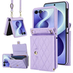 Custodia per telefono in PU con borsa per carte a trama rombica con cordino lungo, For Galaxy Z Flip8 5G, For Samsung Galaxy Z Flip7 FE / Flip6, For Samsung Galaxy Z Flip7 5G