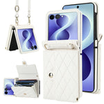 Custodia per telefono in PU con borsa per carte a trama rombica con cordino lungo, For Galaxy Z Flip8 5G, For Samsung Galaxy Z Flip7 FE / Flip6, For Samsung Galaxy Z Flip7 5G