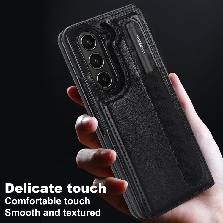 Custodia per telefono in PU con doppia fibbia pieghevole a copertura totale con fessure per penna, For Samsung Galaxy Z Fold5, For Samsung Galaxy Z Fold4, For Samsung Galaxy Z Fold3
