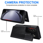 Custodia per telefono in PU con doppia fibbia pieghevole a copertura totale con fessure per penna, For Samsung Galaxy Z Fold5, For Samsung Galaxy Z Fold4, For Samsung Galaxy Z Fold3