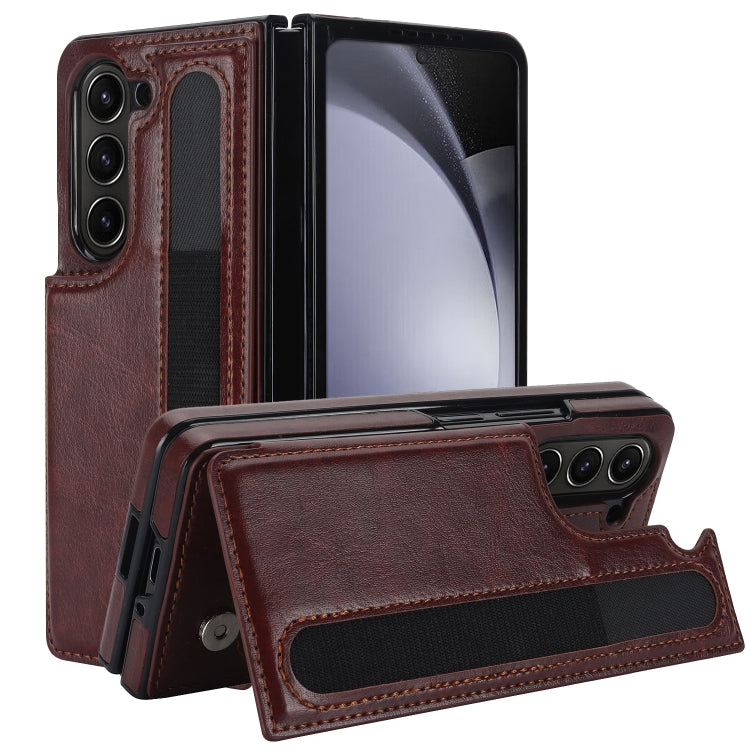Custodia per telefono in PU con doppia fibbia pieghevole a copertura totale con fessure per penna, For Samsung Galaxy Z Fold5, For Samsung Galaxy Z Fold4, For Samsung Galaxy Z Fold3