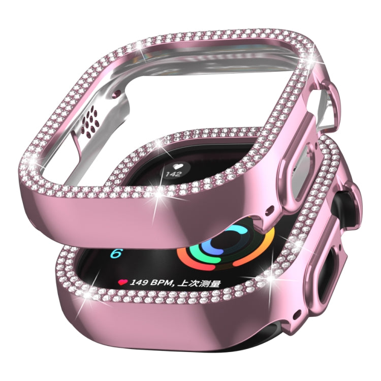 Cassa dell'orologio per PC con cavo a doppia fila di diamanti, For Apple Watch Ultra 2 / Ultra 49mm