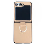 Custodia protettiva per telefono con struttura in pelle di litchi tinta unita con anello, For Samsung Galaxy Z Flip5