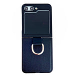 Custodia protettiva per telefono con struttura in pelle di litchi tinta unita con anello, For Samsung Galaxy Z Flip5
