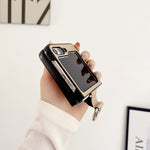 Custodia protettiva per telefono con struttura in pelle di litchi tinta unita con anello, For Samsung Galaxy Z Flip5