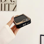 Custodia protettiva per telefono con struttura in pelle di litchi tinta unita con anello, For Samsung Galaxy Z Flip5