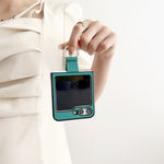 Custodia protettiva per telefono con struttura in pelle di litchi tinta unita con anello, For Samsung Galaxy Z Flip5
