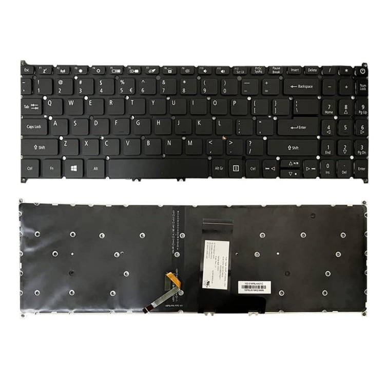 Tastiera per laptop retroilluminata versione USA, For Acer R5-471, For Acer Swift 3 SF315-51, For Acer Swift 3 SF314-54