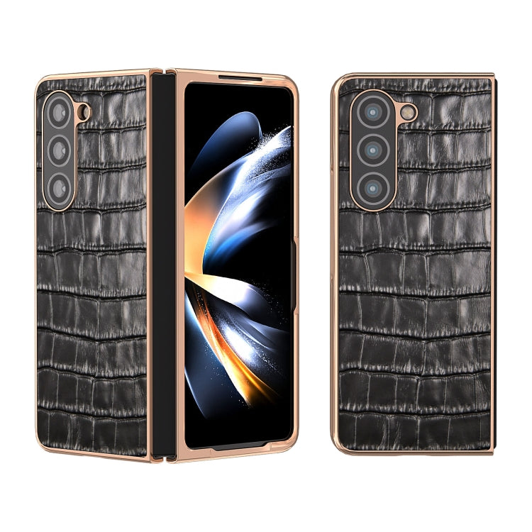 Custodia per telefono galvanica in vera pelle con trama di coccodrillo, For Samsung Galaxy S23 FE 5G, For Samsung Galaxy Z Fold5, For Samsung Galaxy Z Flip5