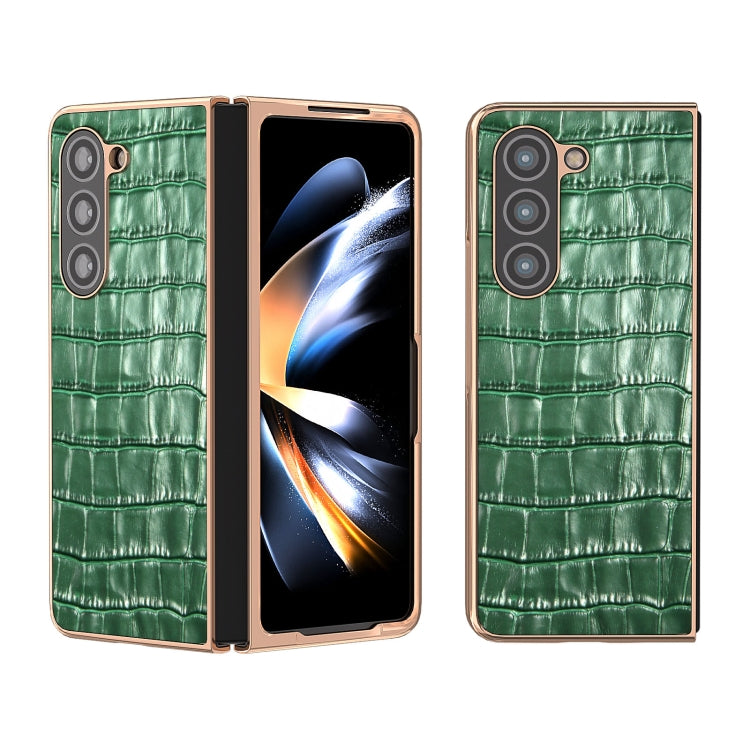 Custodia per telefono galvanica in vera pelle con trama di coccodrillo, For Samsung Galaxy S23 FE 5G, For Samsung Galaxy Z Fold5, For Samsung Galaxy Z Flip5