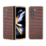 Custodia per telefono galvanica in vera pelle con trama di coccodrillo, For Samsung Galaxy S23 FE 5G, For Samsung Galaxy Z Fold5, For Samsung Galaxy Z Flip5
