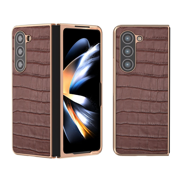 Custodia per telefono galvanica in vera pelle con trama di coccodrillo, For Samsung Galaxy S23 FE 5G, For Samsung Galaxy Z Fold5, For Samsung Galaxy Z Flip5