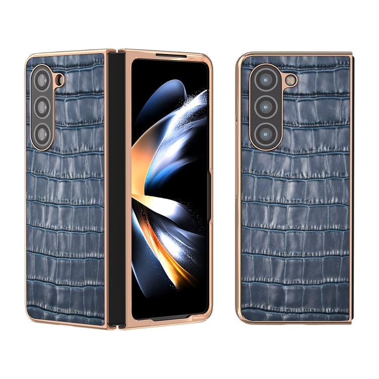 Custodia per telefono galvanica in vera pelle con trama di coccodrillo, For Samsung Galaxy S23 FE 5G, For Samsung Galaxy Z Fold5, For Samsung Galaxy Z Flip5