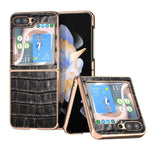 Custodia per telefono galvanica in vera pelle con trama di coccodrillo, For Samsung Galaxy S23 FE 5G, For Samsung Galaxy Z Fold5, For Samsung Galaxy Z Flip5